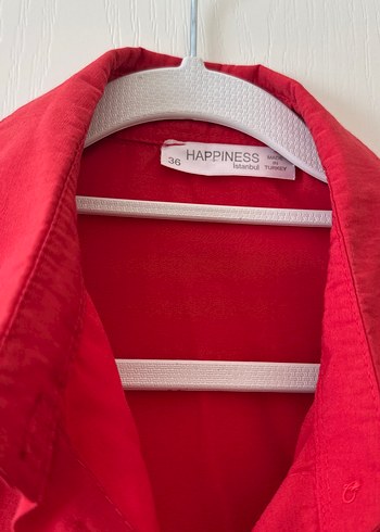 Kırmızı Keten Düğmeli Kadın Gömlek - Görsel 3