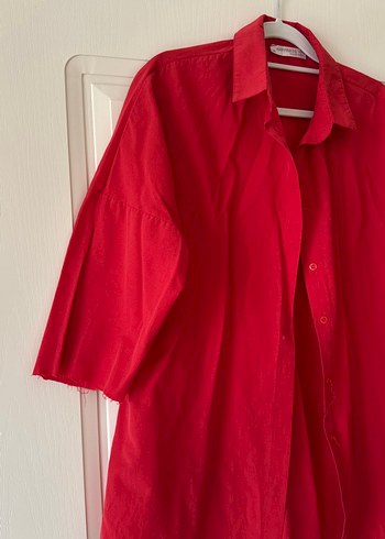 Kırmızı Keten Düğmeli Kadın Gömlek - Görsel 2