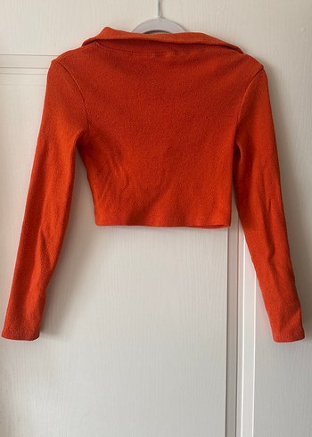 Turuncu V Yakalı İnce Triko Kazak - Görsel 3