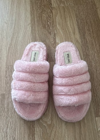 Pembe Kadın Peluş Dolgulu Ev Terliği - Görsel 2