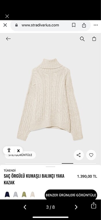 s Beden beyaz Renk Stradivarius kadın boğazlı balıkçıya yaka kazak