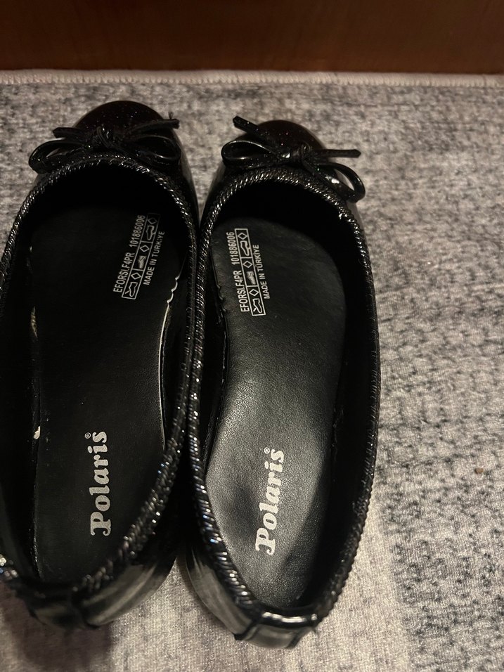 Kız Çocuk Siyah Rugan simli Babet Ayakkabı - Görsel 2