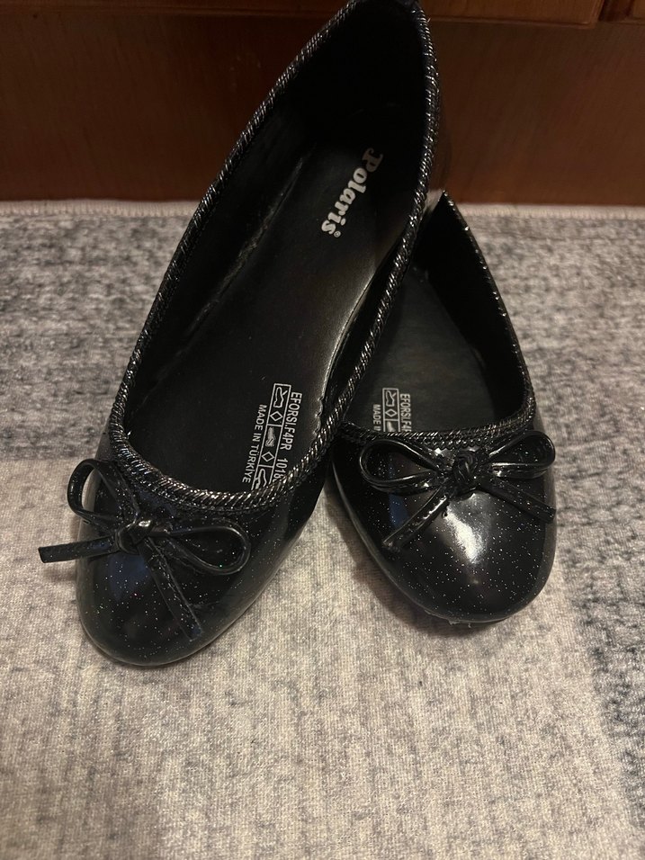 Kız Çocuk Siyah Rugan simli Babet Ayakkabı - Görsel 4