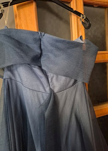 Uzun, düşük omuz, Drapeli Vintage Kadın Abiye Elbise - Görsel 7