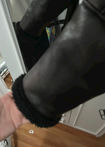 Siyah Kürklü Deri Biker Ceket - Görsel 3