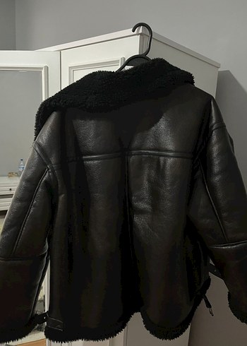 Siyah Kürklü Deri Biker Ceket - Görsel 2
