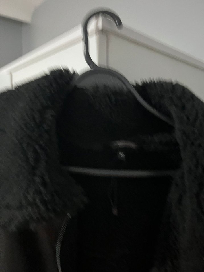 Siyah Kürklü Deri Biker Ceket - Görsel 5