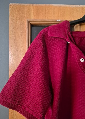 Tudors Bordo Düğmeli Erkek Kısa Kollu Tişört - Görsel 3