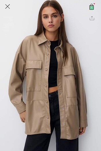 Pull and Bear Oversize ince deri gömlek ceket