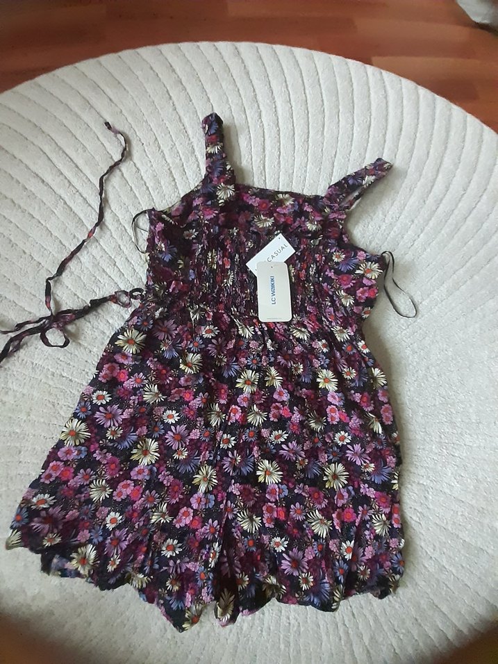 Mor Çiçek Desenli mini şortlu tulum - Görsel 2