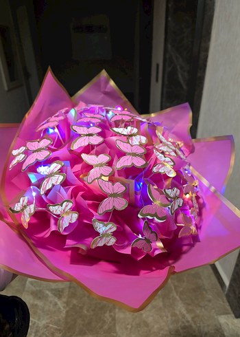 Pembe  Kelebekli ledli çiçek - Görsel 3