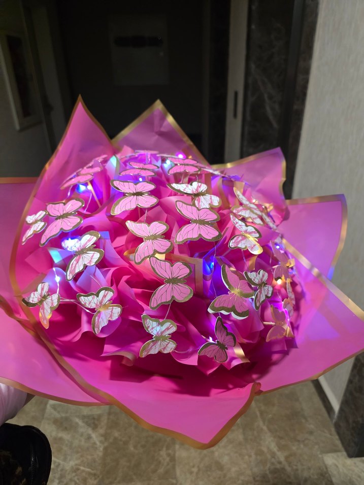 Pembe  Kelebekli ledli çiçek - Görsel 3