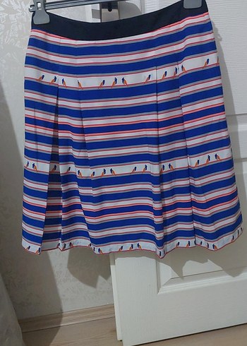 Renkli Çizgili Pilili Mini Etek - Görsel 3