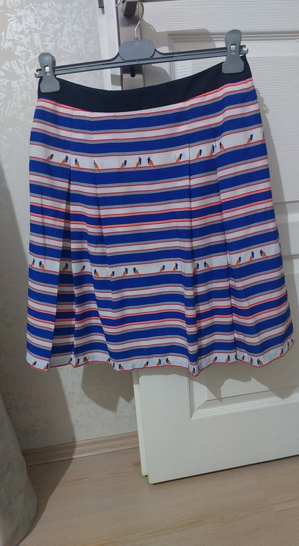 Renkli Çizgili Pilili Mini Etek - Görsel 3