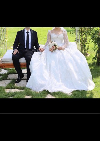 Gelinlik Uzun Kollu Straplez Prenses Gelinlik