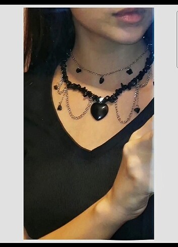 Obsidyen kalp kolye 