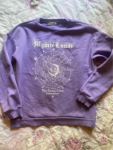 astroloji baskılı mor sweatshirt