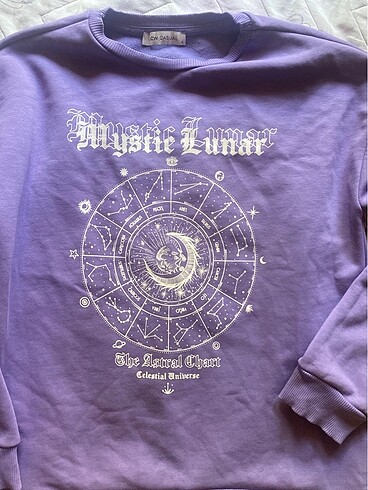 LC Waikiki astroloji baskılı mor sweatshirt