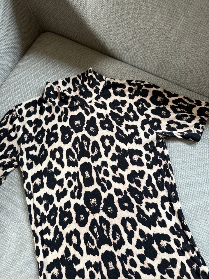 Kahverengi Leopar Desenli Balıkçı Yaka Kadın Bluz - Görsel 3