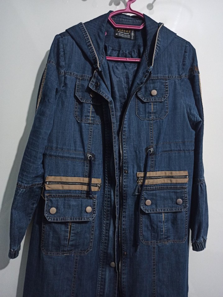 Kadın Uzun Kot Trençkot 40 Beden - Görsel 2