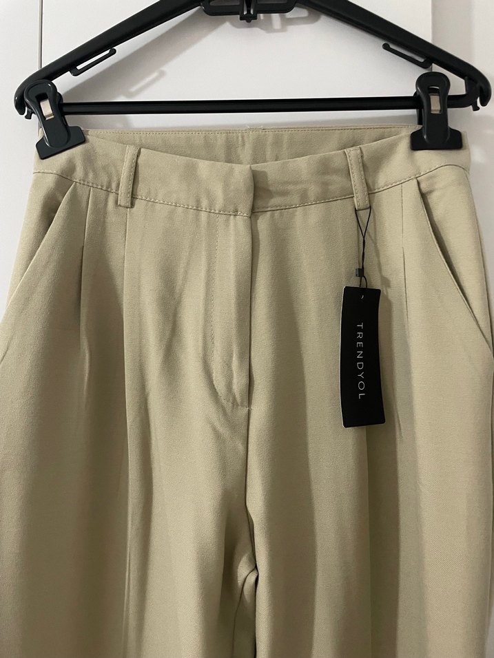 Trendyol Bej Kadın Keten Kumaş Pantolon - Görsel 3