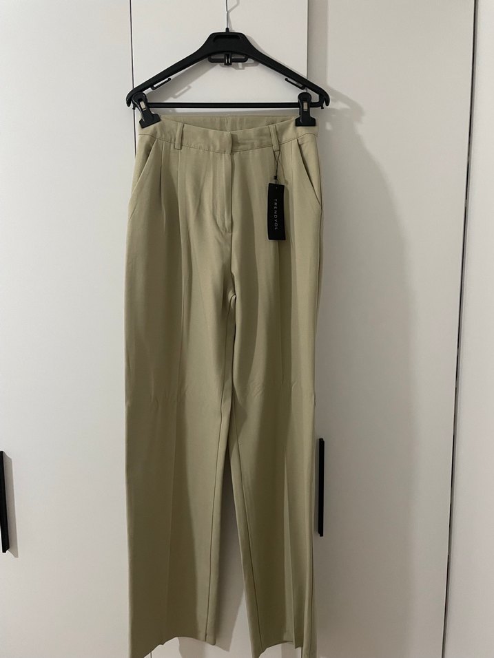 Trendyol Bej Kadın Keten Kumaş Pantolon - Görsel 4