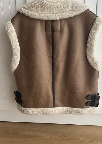 Zara Kürklü Kahverengi Deri Kadın Yelek - Görsel 3