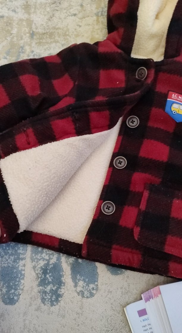 Düğmeli Kırmızı Ekose Erkek Çocuk Kaban - Görsel 2