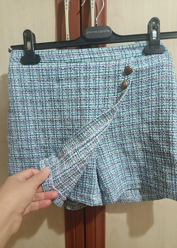 Düğmeli Mavi Mini Etek - Görsel 2