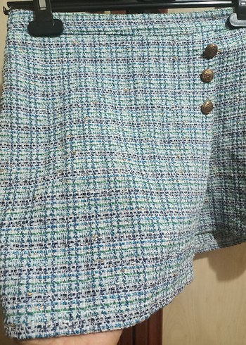 Düğmeli Mavi Mini Etek - Görsel 4