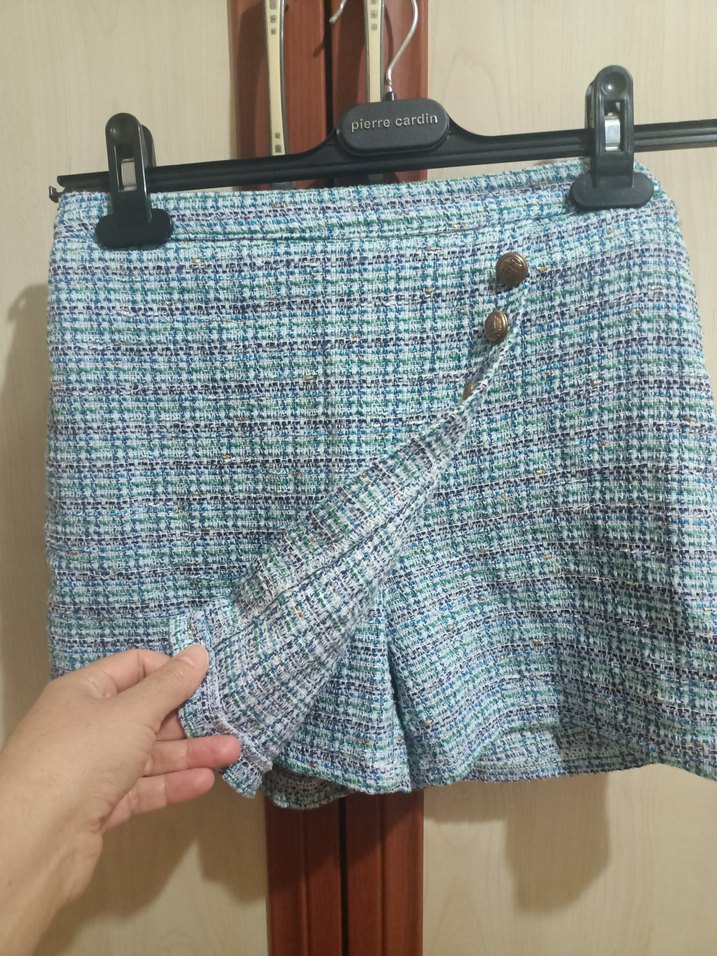 Düğmeli Mavi Mini Etek - Görsel 2