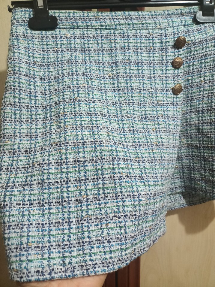 Düğmeli Mavi Mini Etek - Görsel 4