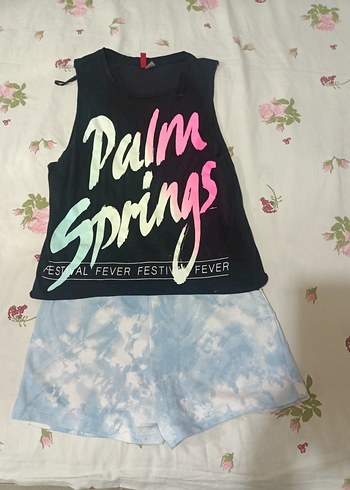 Kız Çocuk Mavi Batik Şortlu Pamuklu Tişört - Görsel 6