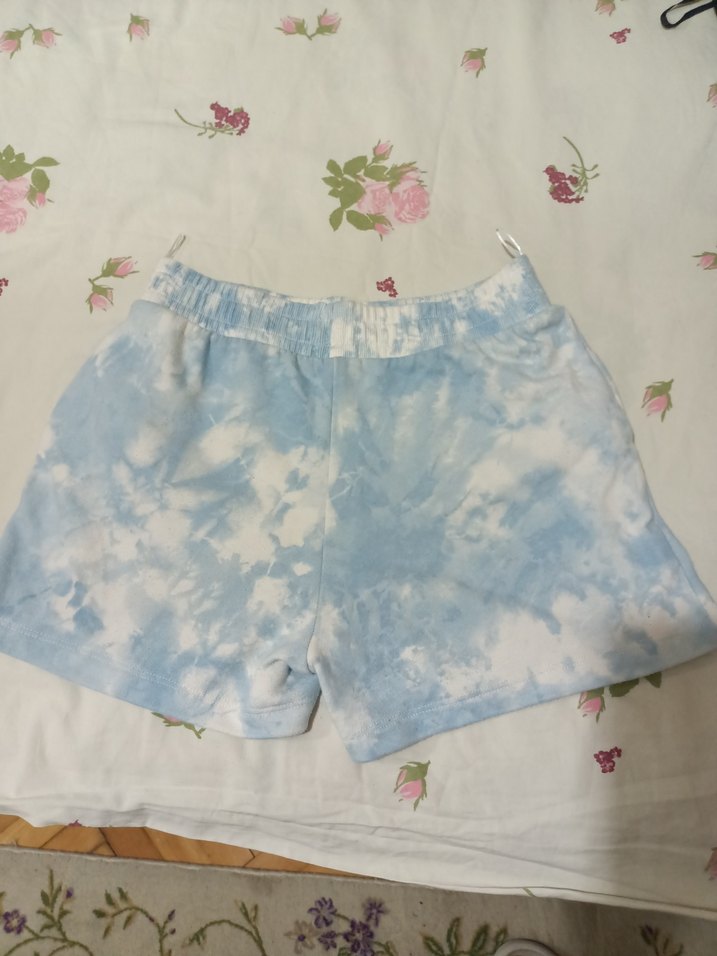 Kız Çocuk Mavi Batik Şortlu Pamuklu Tişört - Görsel 4