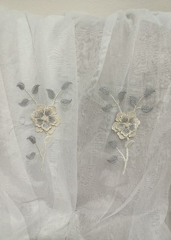 Nakışlı Beyaz Gri Perde - Görsel 5