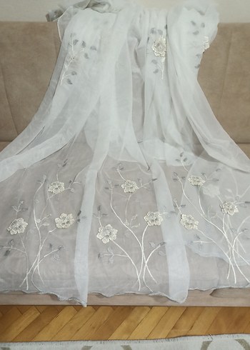 Nakışlı Beyaz Gri Perde - Görsel 7