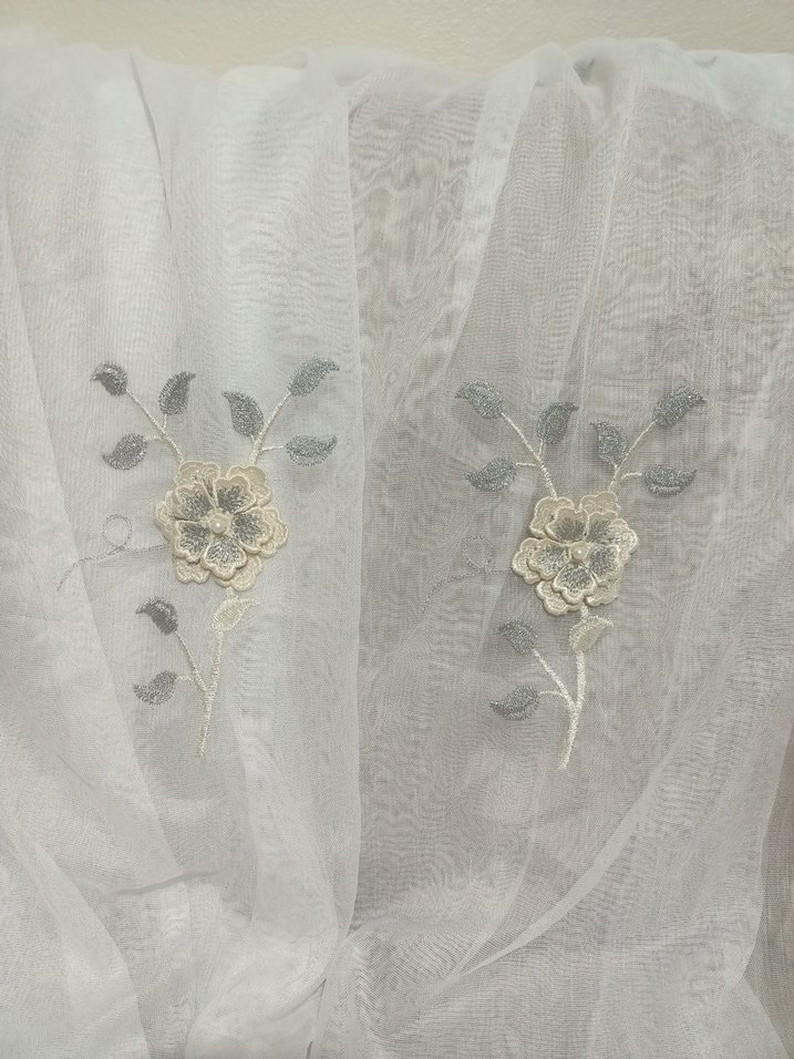 Nakışlı Beyaz Gri Perde - Görsel 5