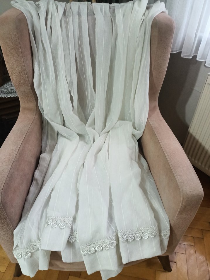 Bohem Beyaz Şeritli Tül Perde - Görsel 5