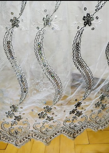 Nakışlı Beyaz Gri Tül Perde - Görsel 6