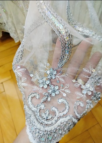 Nakışlı Beyaz Gri Tül Perde - Görsel 10