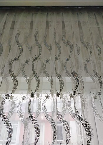 Nakışlı Beyaz Gri Tül Perde - Görsel 8