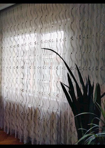 Nakışlı Beyaz Gri Tül Perde - Görsel 2