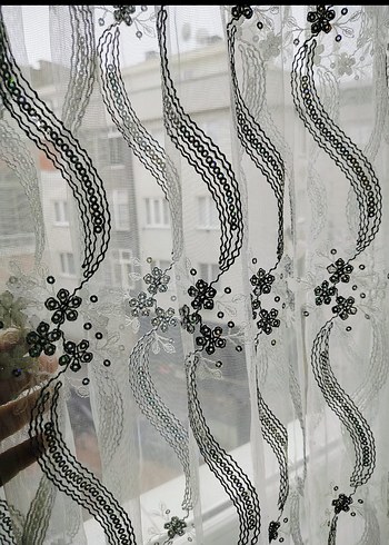 Nakışlı Beyaz Gri Tül Perde - Görsel 4