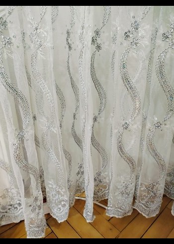 Nakışlı Beyaz Gri Tül Perde - Görsel 11