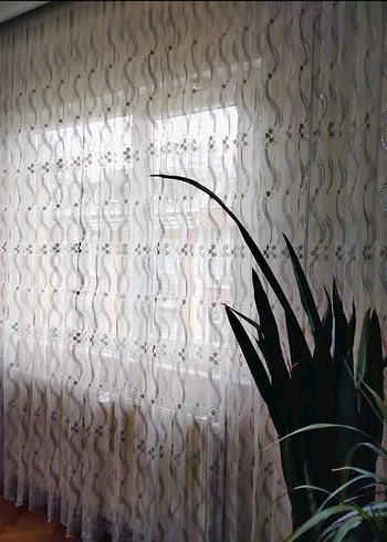 Nakışlı Beyaz Gri Tül Perde - Görsel 13