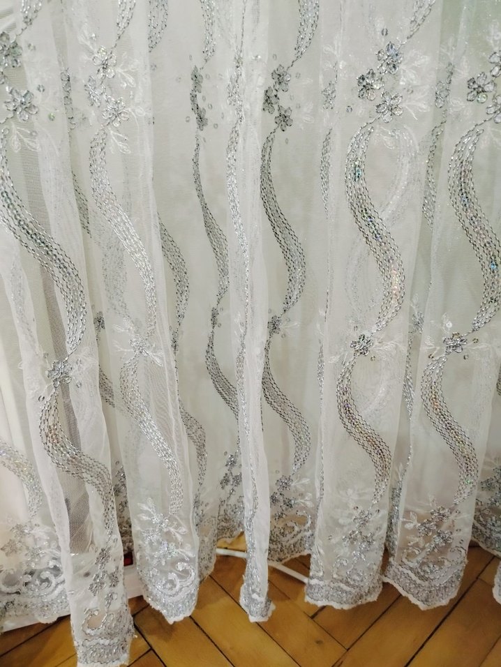 Nakışlı Beyaz Gri Tül Perde - Görsel 5