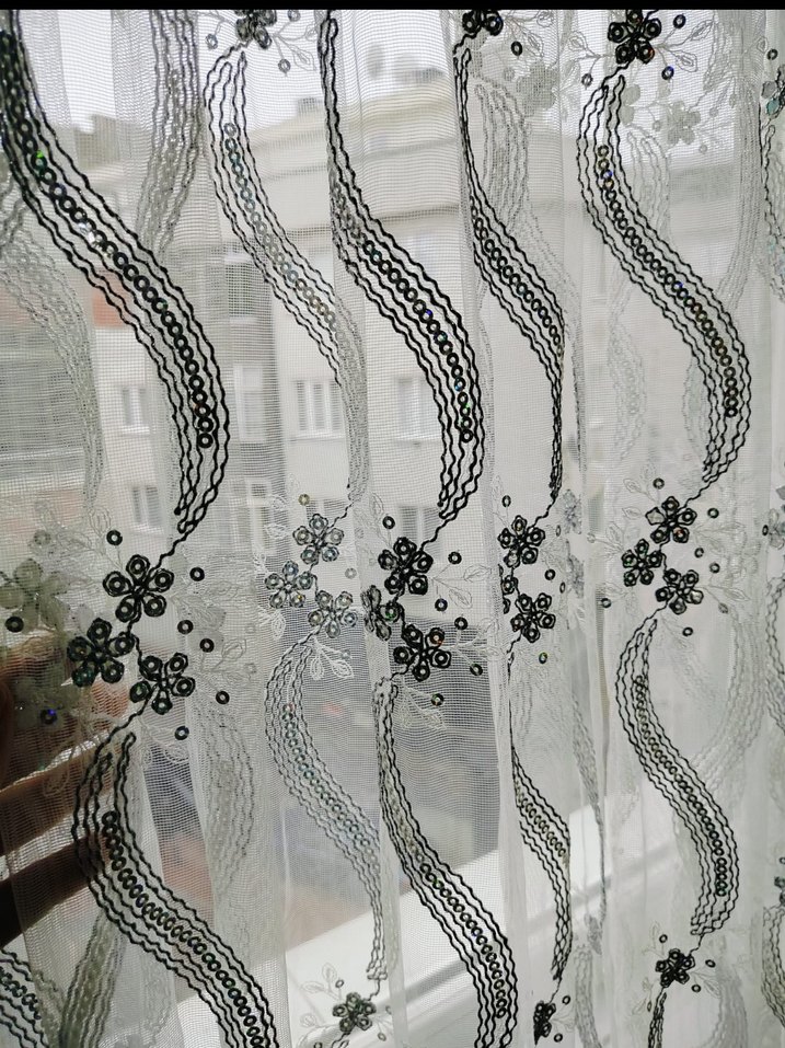 Nakışlı Beyaz Gri Tül Perde - Görsel 4