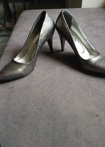 36 Beden Gri Yılan Desenli Stiletto Topuklu Kadın Ayakkabı