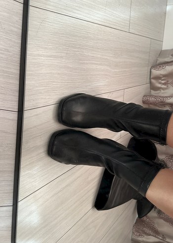 38 Beden kahverengi Renk Tokalı Siyah Deri Stiletto Kadın Bot