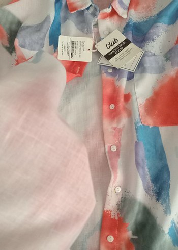 Pastel Çok Renkli Desenli Kadın Gömlek hic giyilmedi